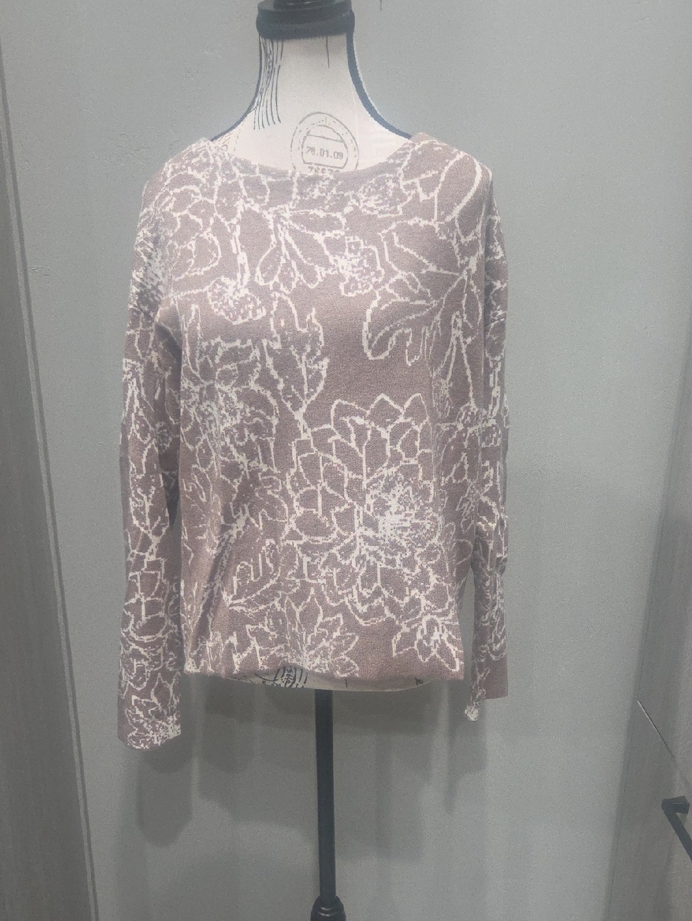 Cynthia Rowley Floral Knit Long-Sleeve Top - Light Mauve & White